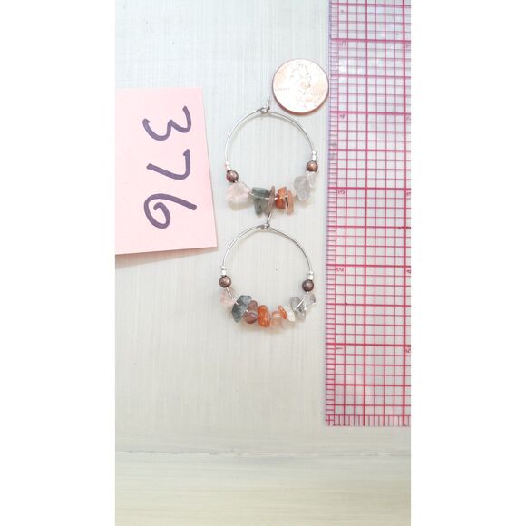 boho earrings 376#mfs Agate and Quartz hoop earrings Autumn fairy gemstone chip - Picture 3 of 5